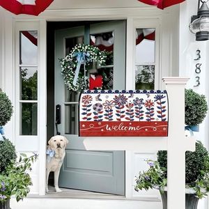 4th of July Patriotic Mailbox Covers American Floral Magnetic Standard 21x18 in Waterproof Post Box Wraps Yard Decor (Multi-Color, 46cmx53cm)