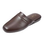 Pamir Men's Genuine Leather Scuff Slippers with Memory Foam Insole and Leather Outsole Size US 9 M Brown