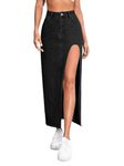 Aahwan Black Solid High Waist Split Thigh Denim Skirt for Women's & Girl's (282-Black-S)