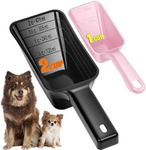 Aosnare 2-Pack Dog Food Scoop Set,1 Cup and 2 Cup Plastic Pet Food Measuring Scoops with Clear Measurement Lines,Multi-Purpose Pet Food Scooper for Dogs, Cats, Birds & More (Pink and Black)