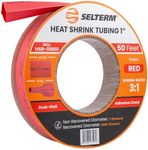 SELTERM 1-Inch Red 50 Feet Marine Grade Heat Shrink Tubing Roll, 3:1 Ratio Dual Wall Adhesive Lined Waterproof Heat Shrink Wrap Tube, for Battery Cable Lugs Wire Terminals Connectors