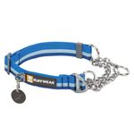 RUFFWEAR Chain Reaction Collar, Large Dog Collar, Adjustable No Pull Pet Collar, Aluminium D-Ring & Limited Cinch, Reflective Dog Collar with Tubelock Webbing, 20"-26", Blue Pool