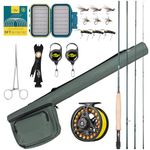 SF Fly Fishing Rod Combo Starter Kit 4 Piece 5WT 9FT Emerald Green 24T Carbon Fiber Trout Fly Rod with Reel, Rod case, Fly Box with Flies, Tapered Leader, Knot Tying Tools