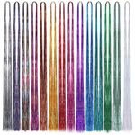 Huiguli 14 Colors 4200 Strands Hair Tinsel, 35.5 Inches Hair Glitter Strands Shiny Colorful Straight Hair Extensions for Women Girls Party Cosplay Rainbow, Hair Tinsel Kit (No Tools)