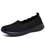 Puxowe Women's Loafers Slip On Lightweight Casual Low-Top Flat Knit Shoes 3 UK All Black