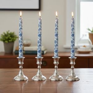 Spiral Candle Sticks Printed Candlestick,Gedengni Set of 4 Long Taper Candle Colorful Twisted Candlesticks 10 inches Blue Flower Tapered Candles for Home Wedding Holiday Dinner (8D4T-BLUFLW)