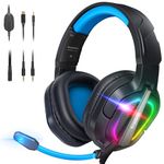 Krysenix PG2 RGB Gaming Headset for PS4/PC/Xbox, PS5 Headset with Mic, Gaming Headphones with Microphone, Ergonomic Design Over Ear with 3.5mm Jack Black/Blue