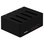 SABRENT 4 bay hard drive docking station, SSD HDD 2.5 3.5 inch SATA case dock, external SSD enclosure + power adapter, offline cloning, LED indicator, tool-free, USB cables included (DS-U3B4)