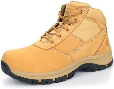 OUXX Mens Work Boots, Side Zipper, Steel Toe Shoes, Anti-Slip Rubber Sole, Puncture-Proof(Brown, OX2519, US 10.5)