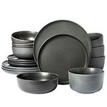 Gibson Elite James Street Stoneware Matte Reactive Double Bowl Dinnerware Set - Truffle Grey, Service for 4 (16pcs)