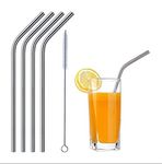 Eopzo Stainless Steel Straws Ultra Long 8.5 Inch Reusable Drinking Metal Straws for Tumblers Rumblers Cold Beverage (4 Bent | 1 Brush)