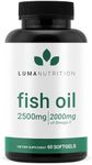 Luma Nutrition Omega 3 Fish Oil Supplement - Extra Strength 2500mg - 2000mg EPA & DHA - Brain and Heart Health - 60 Softgels