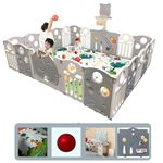 Metreno 20 panel Playpen for Babies upto 5 year Foldable Baby Play Area Indoor Setup Play Yard Fence for Toddlers Kids Playarea Setup Outdoor Children Play Area with Gate, Balls, Basketball Stand, mat (6.1 * 7.2 ft=44 SQFT, Grey)