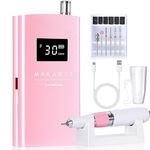 Makartt Electric Nail Drill - 30,000RPM Rechargeable Cordless E File for Gel & Acrylic Removal, Quiet Nail Drill Kit with LCD, 8H Battery, F/R Rotation, for Beginner & Pros, Perlarie Pearly Pink