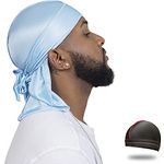ForceWave Silky Durag for Men Wave Cap Satin Dorag for Men Women 360 Wave, Sblue, Small
