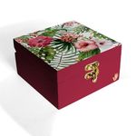 BRAHMA DESIGN Decorative Gift Box for Presents | Tropical Hibiscus R | Size 5" x 5" x 2.75" | Jewellery Box, Vintage Box, Knick-knacks Storage Trunk, Gift Box for Packaging, Wooden box for storage