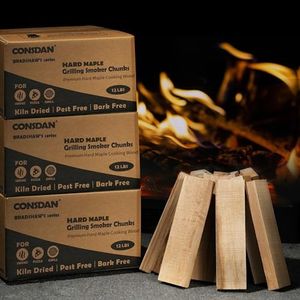 CONSDAN Wood Chips for Smoker, USA Grown Hard Maple Pizza Oven Wood, BBQ Cooking Natural Wood Chunks, Kiln Dried Firewood, Smoking Wood Chips, All Natural Smoker Blocks for Smoking Meat (36 LBS)