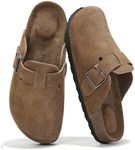 Project Cloud Women’s Genuine Suede Footbed Clogs for Women - Memory Foam Arch Support Clog Slippers for Women - Trendy Slip-ons Women's Mules & Clogs Sandals (Benton,TanSuede, 8)