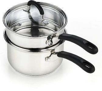 Cook N Home 02655 Professional Double Boiler Saucepan 2-Quart, 18-10 Stainless Steel Steam Melting Pot for Butter Chocolate Cheese, Tempered Glass Lid, Silver