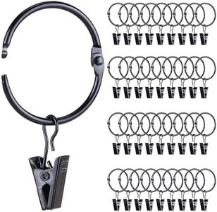 36 Pack Openable Metal Curtain Rings with Clips, 1.22 Inch Interior Diameter, Fits Up to 1" Rod, Heavy Duty Rustproof Decorative Vintage Drapery Rings Curtain Hooks Clips Rod Hangers, Black