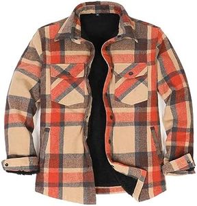 ZENTHACE Mens Shacket Flannel Shirt Jacket for Men Sherpa Fleece Lined Flannel Shirts Lightweight Button Up Jackets Khaki M