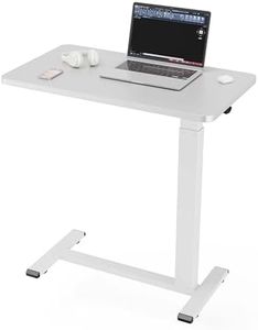 Ywin Adjustable Height Side Table, Adjustable Bedside Table with Wheels, Overbed Bedside Table, Pneumatic Moveable Bed Desk, Rolling Hospital Bed Table(White)