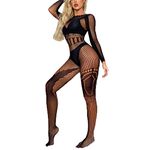 CHICTRY Womens Sexy Stockings Lingerie Fishnet Bodysuits Lingerie Nightwear Chemises Catsuit Teddies 3# Black One Size