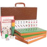 GUSTARIA Chinese Mahjong Set, Mahjong Game Set with 146 Numbered Large Tiles (1.5", Green), Mahjongg Tiles Set with Brown Carrying Case (Mah Jongg, Majiang)