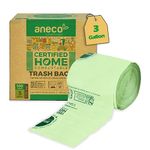 ANECO 100% Compostable Trash Bags 3 Gallon 100 Count Biodegradable Bag Extra Thick 0.75 Mils OK Compost Home BPI and TUV Certified