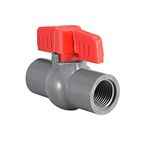 sourcing map PVC Ball Valve Supply Pipe Knob Threaded Ends 1/2" Inner Hole Diameter Red Gray