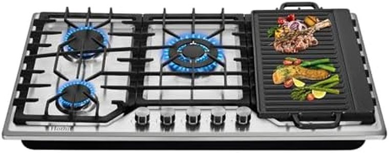 Hothit 5 Burners 36 inch Gas Cooktop, Stainless Steel Gas Range Top, Gas Cooker Stove Propane Gas/Natural Gas Convertible AHT36IN10S-SDKP