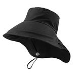 PEECABE Foldable Women Sun Hat UV Protection Womens Wide Brim Hats with Neck Flap Ponytail Hat Beach Fishing Cap Waterproof (Black)