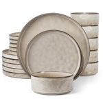 Homikit Dinner Sets for 6 People, 18-Piece Dinnerware Reactive Glaze Stoneware Set, Round Plates and Bowls for Home Kitchen, Chip & Scratch Resistant, Dishwasher & Microwave Safe, Retro Desert Khaki