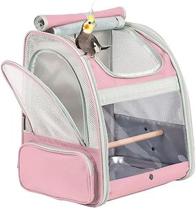 ORIZZP Bird Carrier Backpack with Wooden Stand Perch, Bird Travel Carrier Backpack (Pink, Bird Backpack)