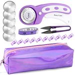 Mnuizu Rotary Cutter Set, 45mm Rotary Fabric Cutter Kit with 5 Extra Blades, 10 Sewing Clips, Tape Measure, Yarn Scissors and Storage Bag for as Sewing, Quilting, Cutting, Crafting and Patchworking