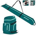 Odoland Ski Bag & 55L Boot Backpack Combo, Padded Snowboard Bags & Ski Boot Bag for Air Travel, Waterproof Snow Ski Bags Fit Skis Up to 200cm for Store Transport Ski Gear Green