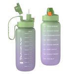 Survivor Filter 2-Pack Sports Water Bottles - Green/Purple Matcha - BPA Free - Water Bottle With Time Markings, a Quick Open Lid, a Straw and an Integrated Carry Handle - 2 x 2L (64oz) Water Bottles