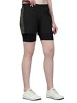 CHKOKKO Double Layered Sports Gym Workout Running Shorts for Women Black Olive M