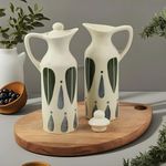 Ceramixs Ghar Handmade Ceramic Oil Dispenser Bottle for Kitchen | 1000ml Capacity | Microwave Safe | Ideal for Storing Cooking Oil | (Capacity : 300 Ml, Pack Of Two) (Green and White)