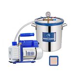 P PBAUTOS 5 Gallon Tempered Glass Lid Vacuum Chamber, Stainless Steel Degassing Chamber Kit with 3 CFM 1/4HP Single Stage Vacuum Pump Without Oil, Perfect for Stabilizing Wood)