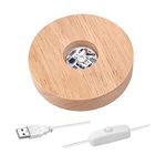 Wood LED Display Base, Multicolor Light Base Stand 7 Colored 3D Laser Crystal Light Base USB Wooden Display Light with Switch for Crystals Glass Resin Art Home Decor (4" Round)