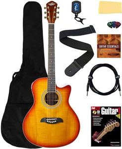 Oscar Schmidt OA10CE Mini Auditorium Acoustic-Electric Guitar - Spalted Maple Bundle with Gig Bag, Cable, Tuner, Strap, Picks, Instructional Book, DVD, and Polishing Cloth