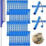 48 Pieces Hair Perm Rods Cold Wave Rods Plastic Perming Rods Curlers Hair Rollers with Steel Pintail Comb Rat Tail Comb for Hairdressing Styling Tools (Blue, 0.35 Inch/ 0.9 cm)