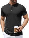 COOFANDY Henley Shirts for Men Short Sleeve Casual Button Up Shirts Classic Lightweight T Shirts for Men Black