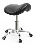 CyyKcc Saddle Stool on Wheels, Height Adjustable Hydraulic Ergonomic Swivel Chair, beauty stool on wheels for Professional Massage, Salon, Spa, Lash, Tattoo and Office (Black)