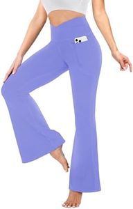 YOLIX Flare Leggings for Women with Pockets - Crossover High Waisted Black Flared Leggings for Yoga Gym Workout