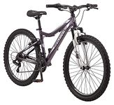 Mongoose Flatrock 21-Speed Hardtail Mountain Bike, 26-Inch Wheels, for Men and Women, Front Suspension, 16-Inch Lightweight Aluminum Frame, Purple