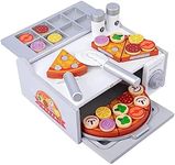 MontyMaestro - Wooden Pizza Oven Pizza Making Toy Set with Toppings Pretend Play Kitchen Cooking Playset for Kids