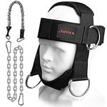 Jaffick Neck Harness for Increases Neck Core Strength s- Neck Exerciser with 30" Heavy Duty Steel Chain for Safely Lifting Weights Up to 280 lbs, Adjustable Head with Nylon Tether and 2 Carabiners