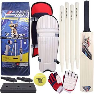 Toyshine Speed Up X-treme Cricket Combo Kit for Kids with Bat, Stumps, Pads, Gloves and Ball (Bat Size: 6, 7-12 yrs) Outdoor Sports Toy Gift for Boys Girls Picnic Fun - SSTP Multicolor